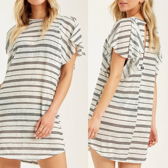 Billabong Out For Waves Cover Up Mini Dress Striped Flutter Sleeve Summer - Picture 1 of 7